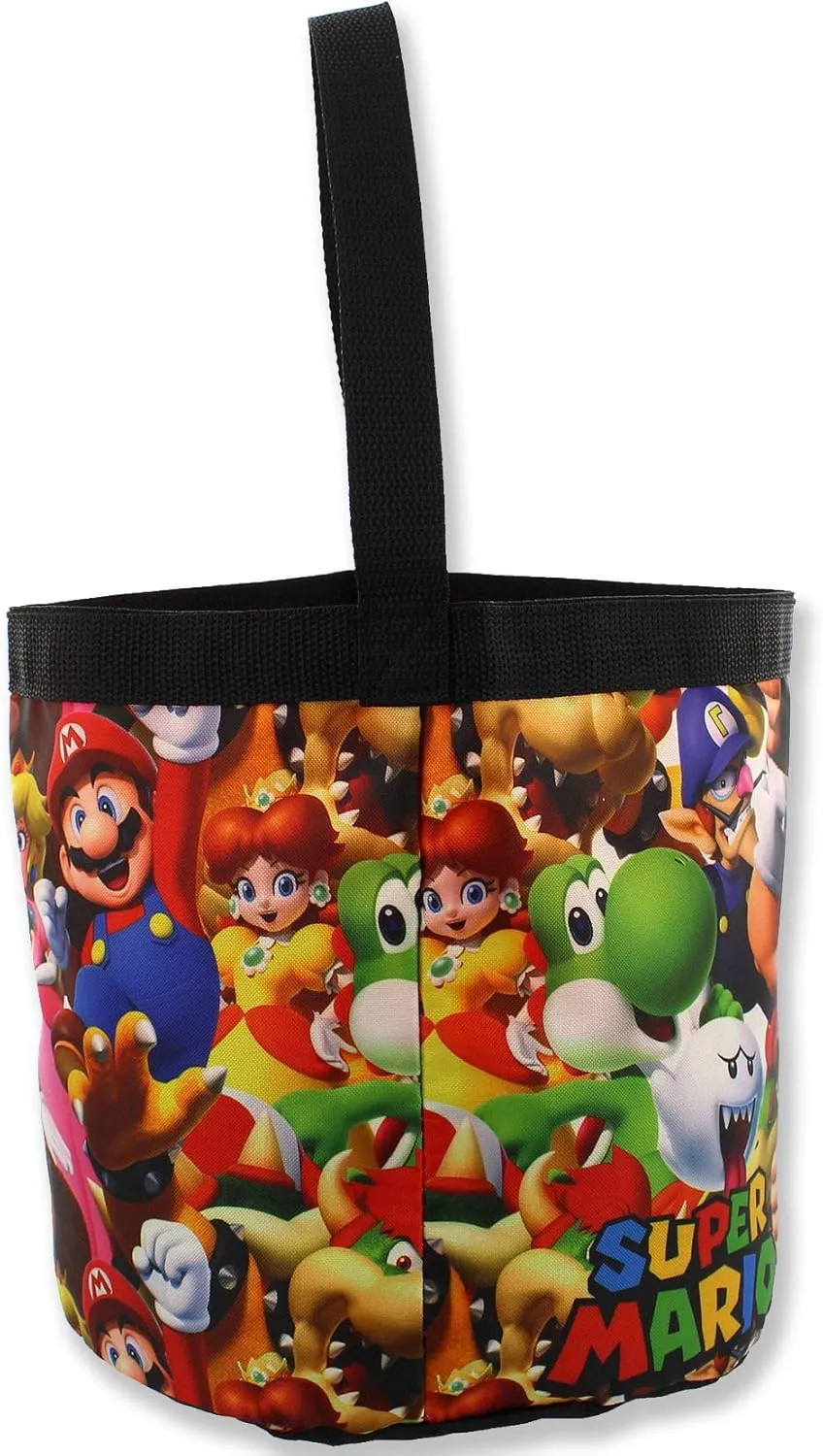 Super Mario Brothers Collapsible Nylon Gift Basket Bucket Tote Bag