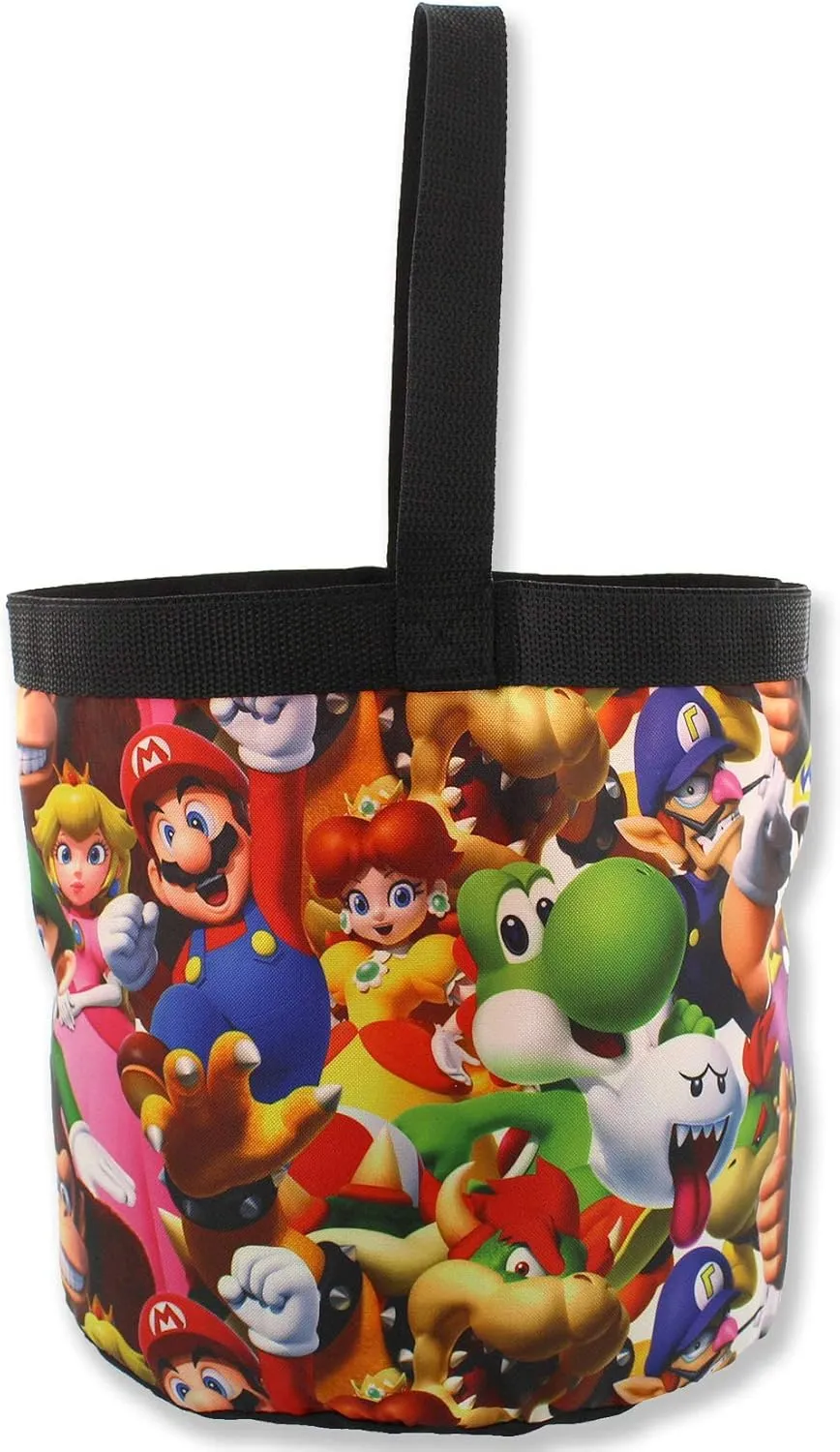Super Mario Brothers Collapsible Nylon Gift Basket Bucket Tote Bag