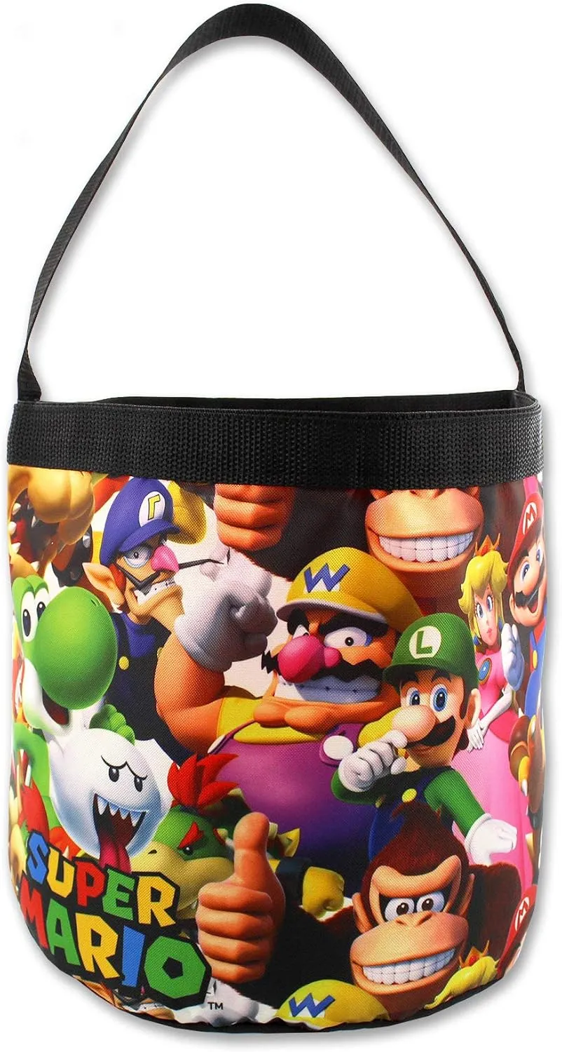 Super Mario Brothers Collapsible Nylon Gift Basket Bucket Tote Bag