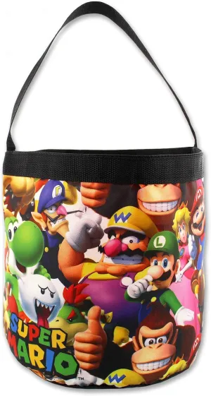 Super Mario Brothers Collapsible Nylon Gift Basket Bucket Tote Bag