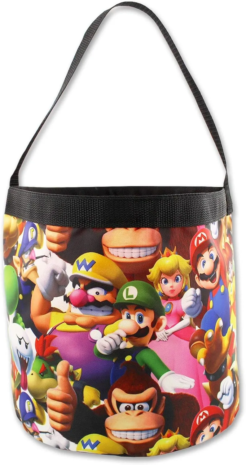 Super Mario Brothers Collapsible Nylon Gift Basket Bucket Tote Bag
