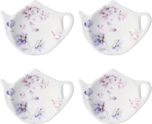 Supreme Housewares Lavender Tea Bag Holders, Teapot Shaped Tea Bag Coasters Spoon Rests Saucer Seasoning Dish Set, Purple, 4 x 3 Inch, Set of 4
