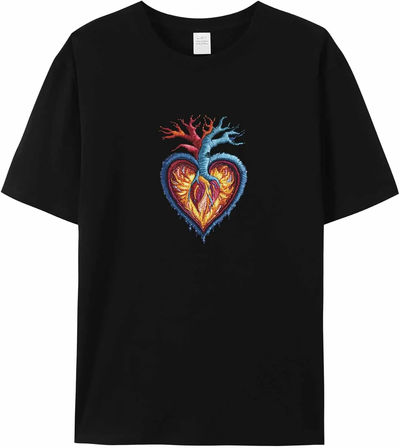 T-Shirts for Women Embroidered Heart Pattern Women's Tops Crew Neck Short Sleeve Tees