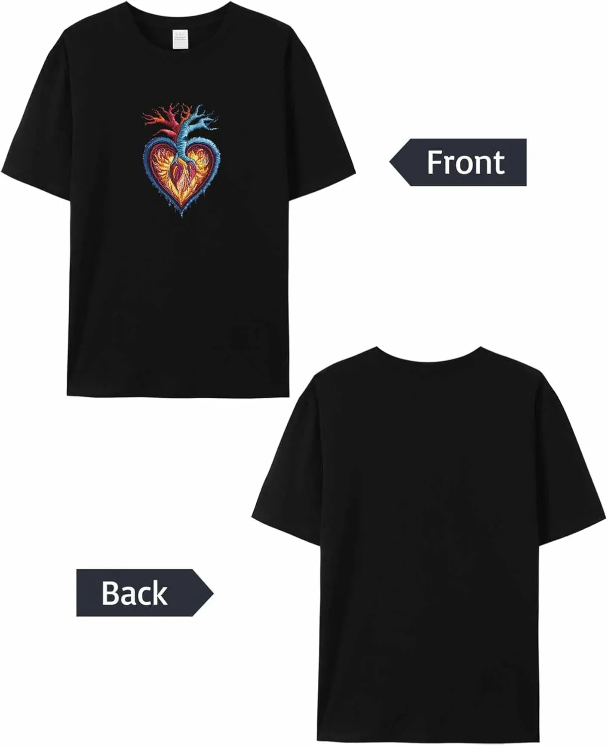 T-Shirts for Women Embroidered Heart Pattern Women's Tops Crew Neck Short Sleeve Tees