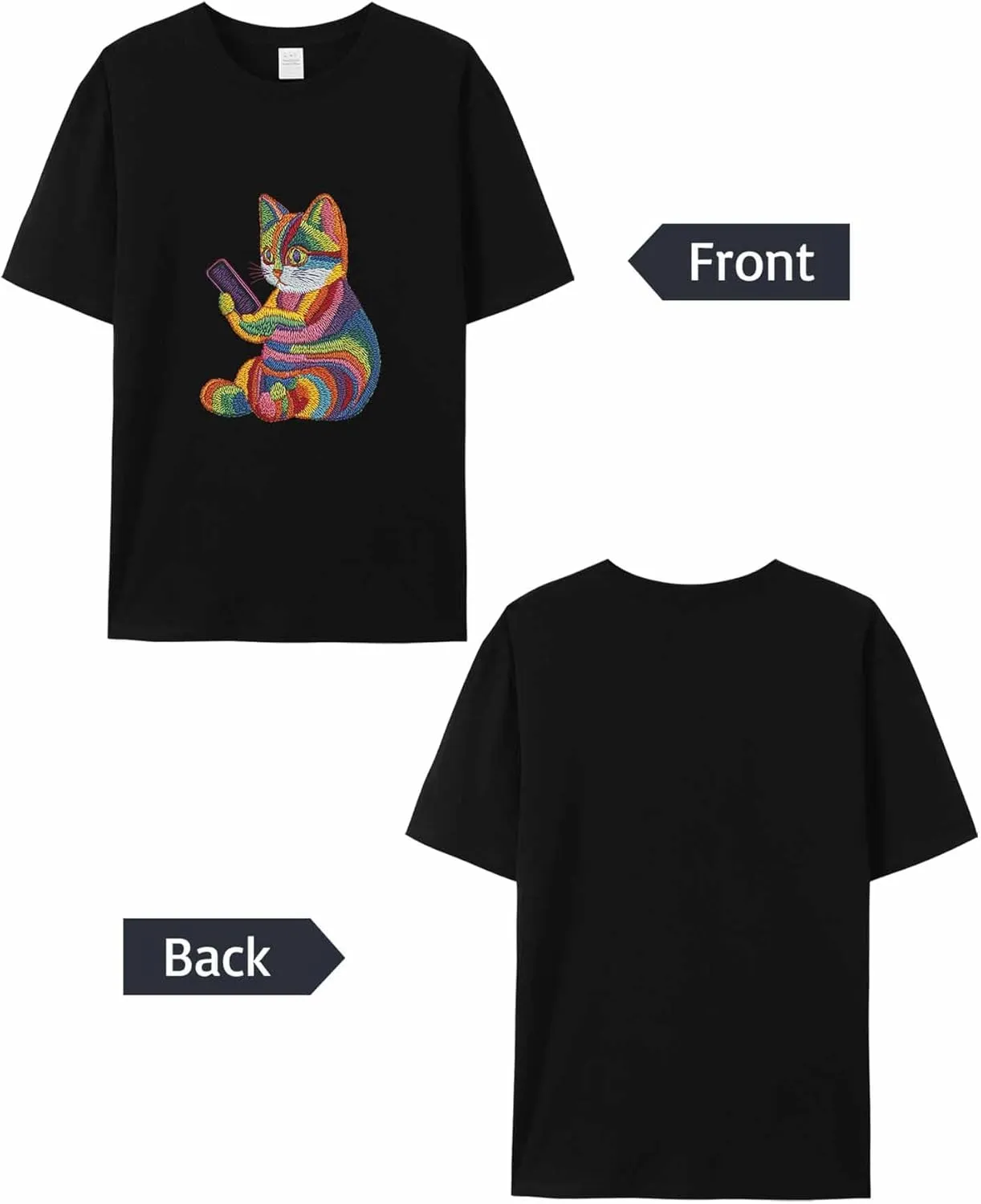 T-Shirts for Women Embroidered Style Cat Women's Tops Crew Neck Short Sleeve Tees