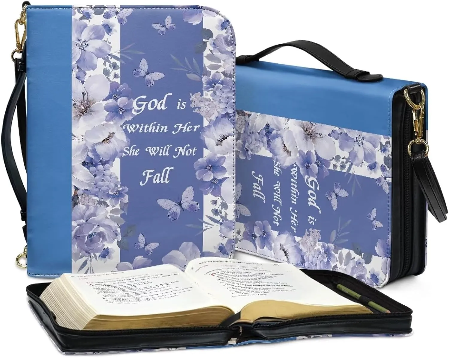 Talayituse Bible Cover for Women Men PU Leather Bible Case Bible Carrying Case Bible Tote Bag with Detachable Shoulder Strap