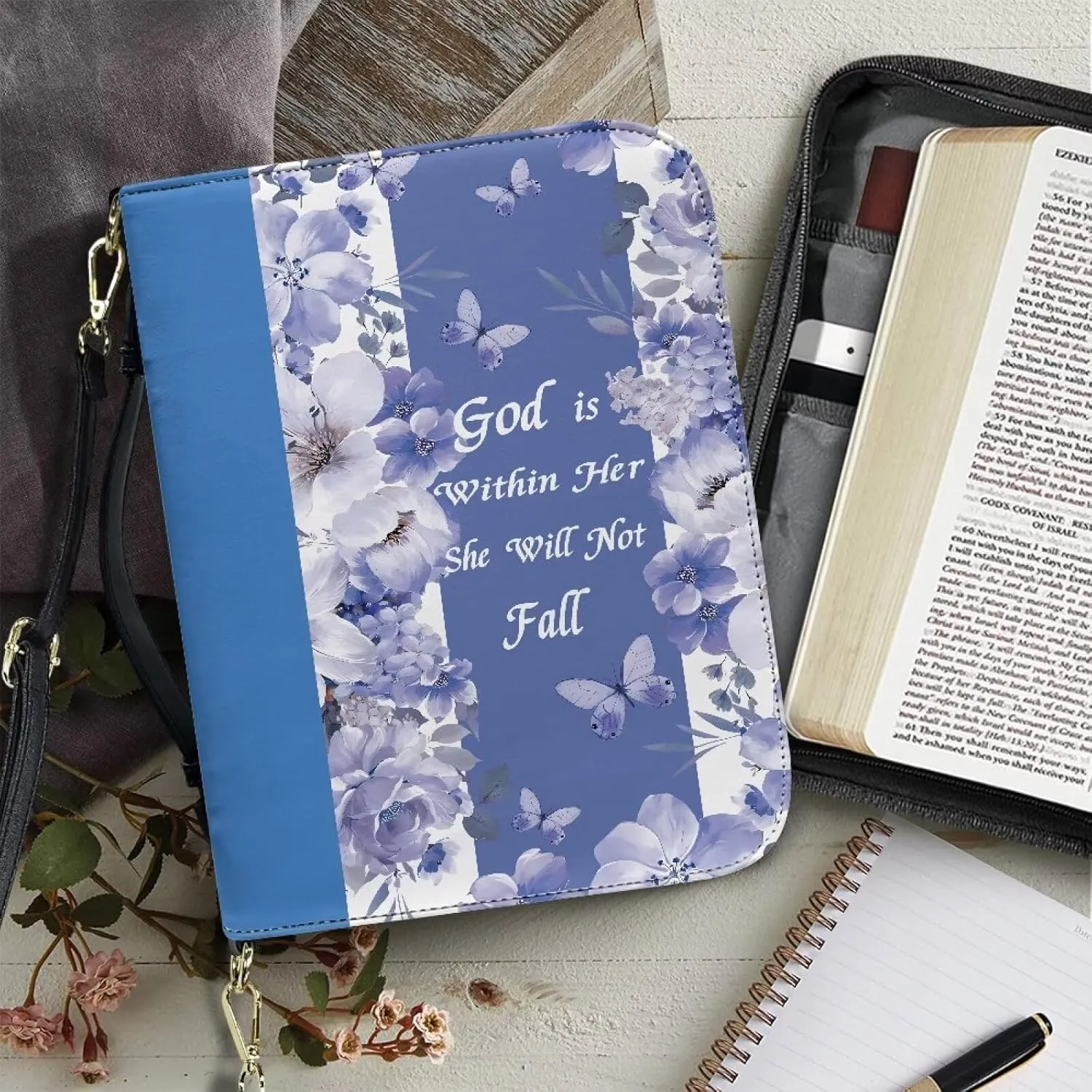 Talayituse Bible Cover for Women Men PU Leather Bible Case Bible Carrying Case Bible Tote Bag with Detachable Shoulder Strap