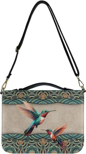 Talayituse Boho Mandala Hummingbird Print Bible Cover for Men Women, PU Leather Bible Carrying Case with Adjustable Shoulder Strap, Waterproof Bible Bags Scripture Bag Church Bag for Bible Study, L