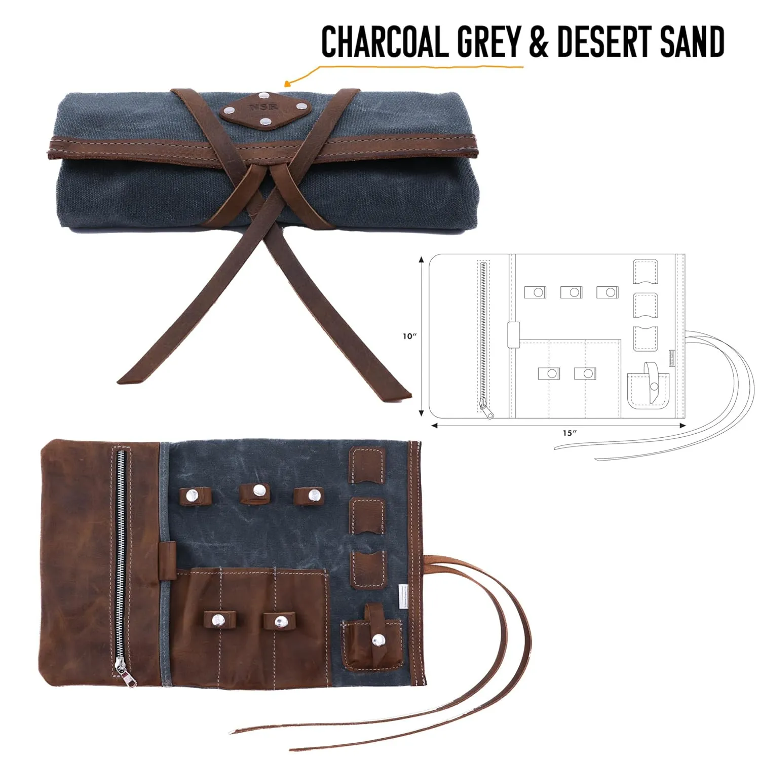 Tech Roll Organizer, Travel Tech Organizer, Cord Organizer, Jewelry Case (Coal Grey - Desert)