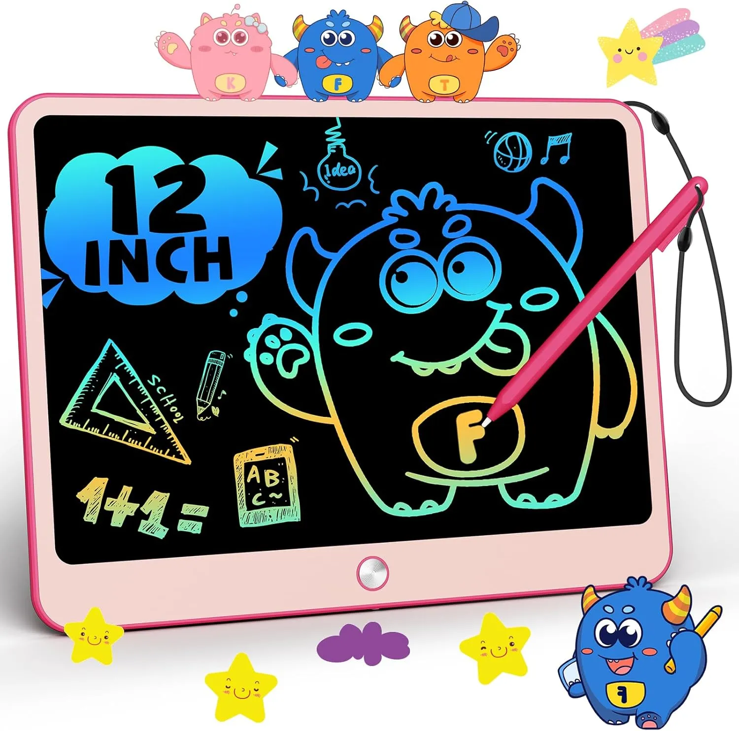 TEKFUN Kids Toys Gifts for 3  Years Old Boys Girls Toddler, 12inch LCD Writing Tablet Erasable Drawing Tablet Writing Pads, Kids Travel Toys Boys Girls Birthday Gifts Age 3 4 5 6 7 (Pink)