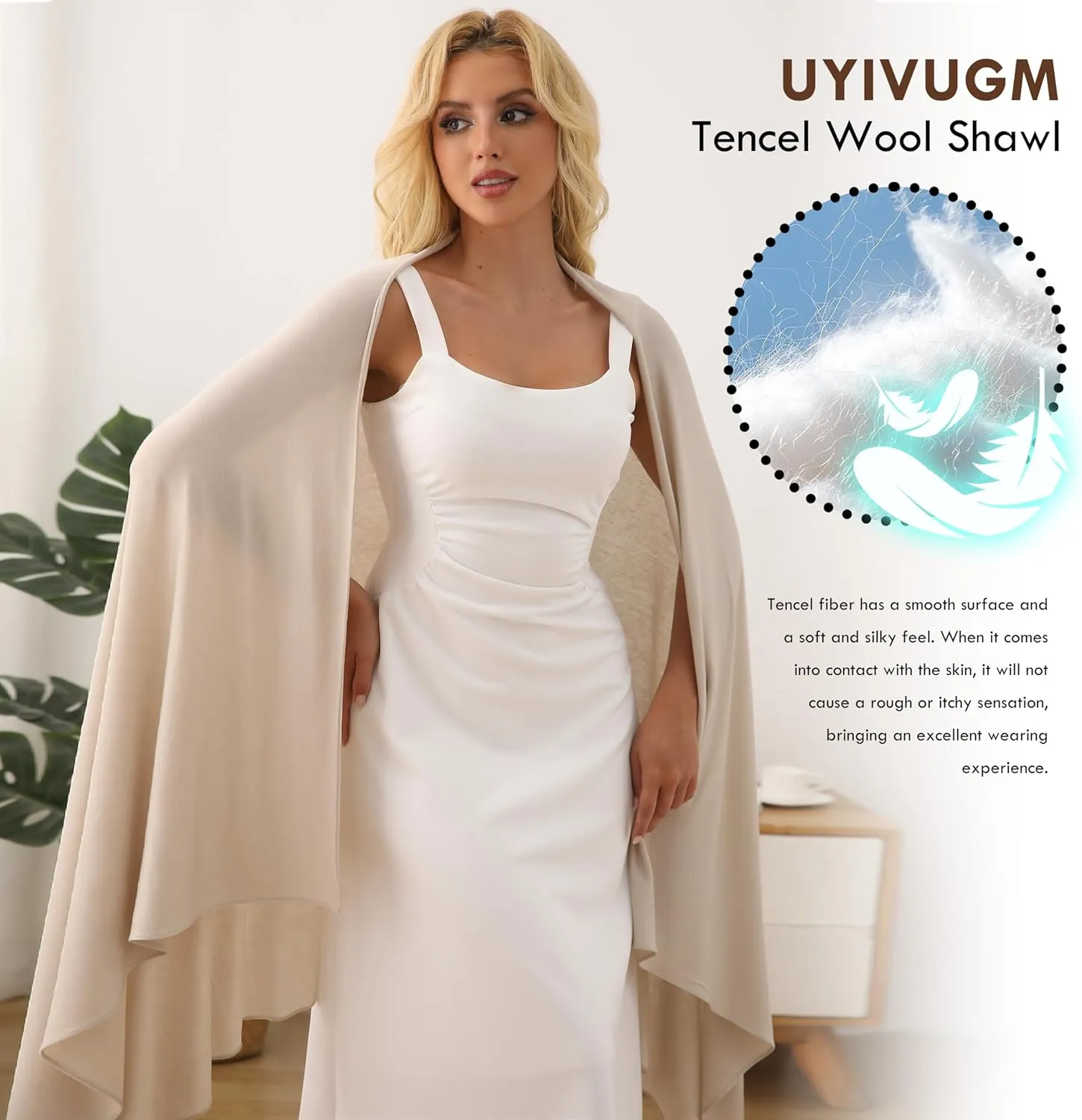 Tencel Wool Shawl Wraps for Women 70 x 35 Inches Travel Essentials Lightweight Scarf for Wedding/Evening UPF 50 