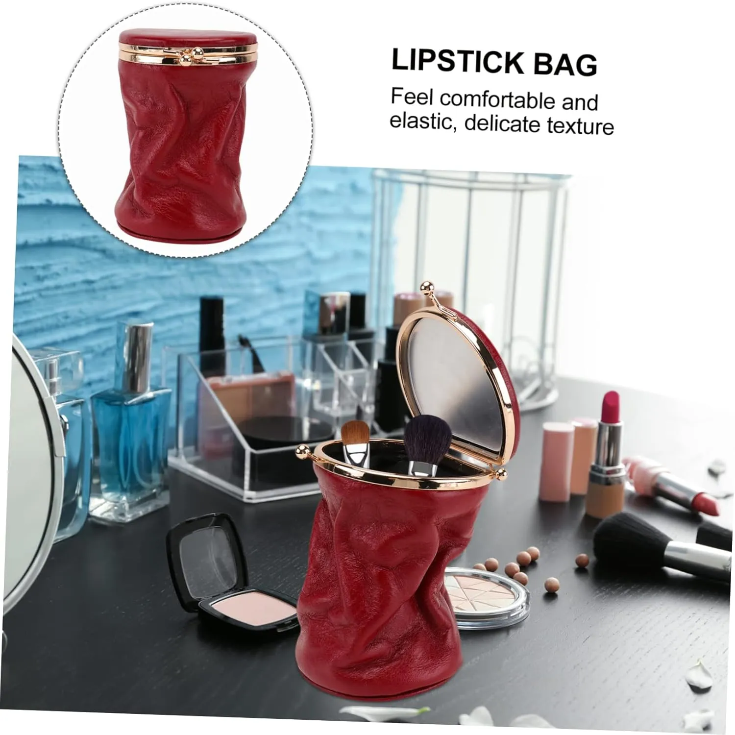 TENDYCOCO 1pc Lipstick Bag Cosmetic Bag Makeup Travel Bag Organizer Parfum Organizer for Women Women Travel Toiletry Bag Coin Change Purse Pu Perfume Holder Lipstick Clutch Purse Fashion Bag