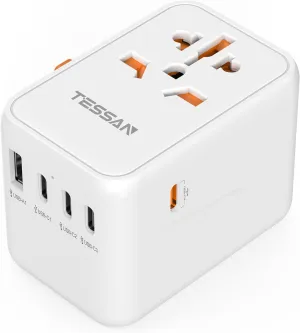 TESSAN Universal Travel Adapter, GaN 65W International Power Adaptor with 1 USB A and 4 USB C Ports, Worldwide Power Outlet for EU, UK, USA, AUS (Type C/G/A/I)