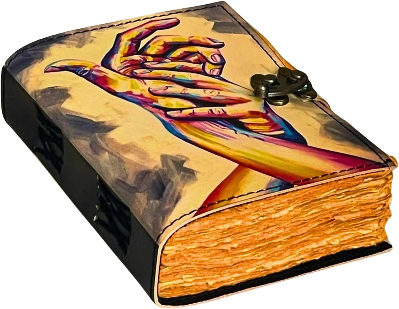 The Artisan’s Grip Deckle Edge Notebook – Handmade Leather Journal with Artistic Hand-Painted Cover, Antique-Style Latch, Vintage Unlined Deckle Paper – Unique Gift for Writers, Artists & Thinkers 7 Inches