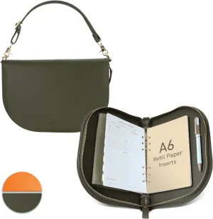 The Luna 4.9" x 7.4" Luxury Leather Journal with 48 Sheets Refill Paper and Metal Ballpoint Pen – A6 6-Ring Refillable Binder – Convertible Shoulder Bag – Birthday or Mother’s Day Gift
