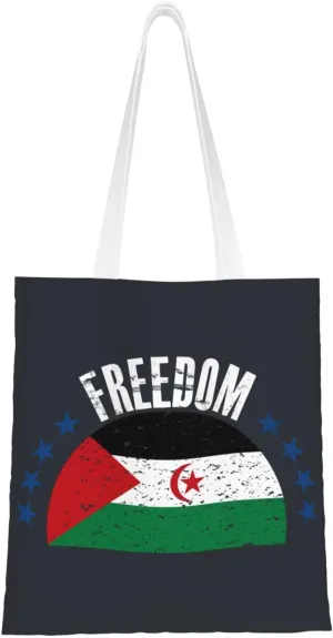 The Sahrawi Arab Democratic Republic Flag And Freedom Tote Bag for Women Canvas Shopping Bags Reusable Large Capacity Casual Shoulder Handbags Grocery Bags DIY Gift Bags