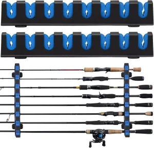 THKFISH Fishing Rod Rack Store 8 Fishing Rod Holders Rod Rack Wall Mount Horizontal Fishing Pole Holders for Garage Room, Boats Store 8 Fishing Rod Combos,1pair blue