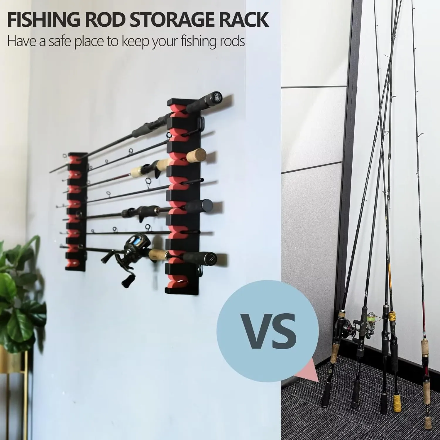 THKFISH Fishing Rod Rack Store 8 Fishing Rod Holders Rod Rack Wall Mount Horizontal Fishing Pole Holders for Garage Room, Boats Store 8 Fishing Rod Combos,1pair blue