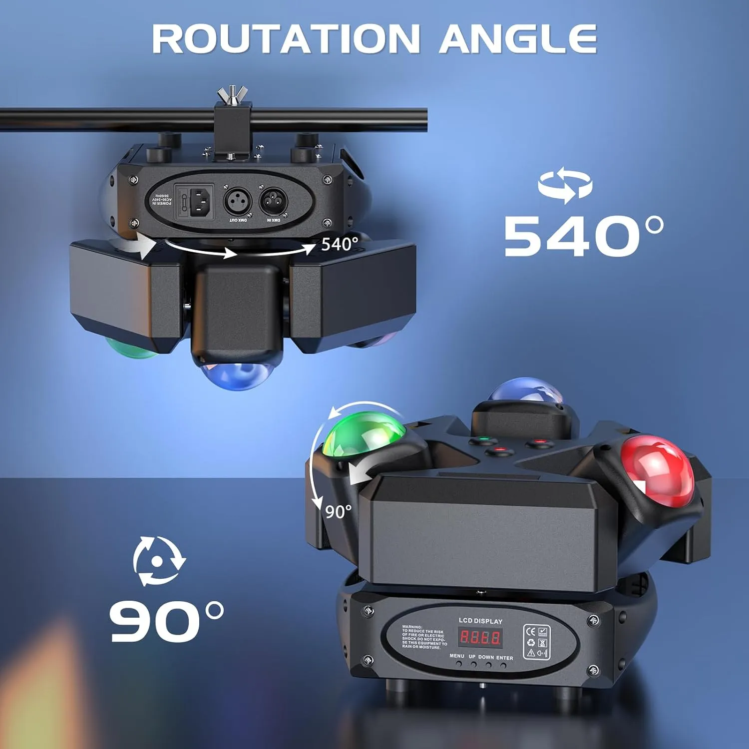 Three Head Rotation Moving Head Stage Lights 9 X 10W RGB LED DJ Lighting with DMX Mode Sound Stage Lighs and Parties Lights Activated for Party Wedding Concert Disco DJ Concert Show (2 Pack)