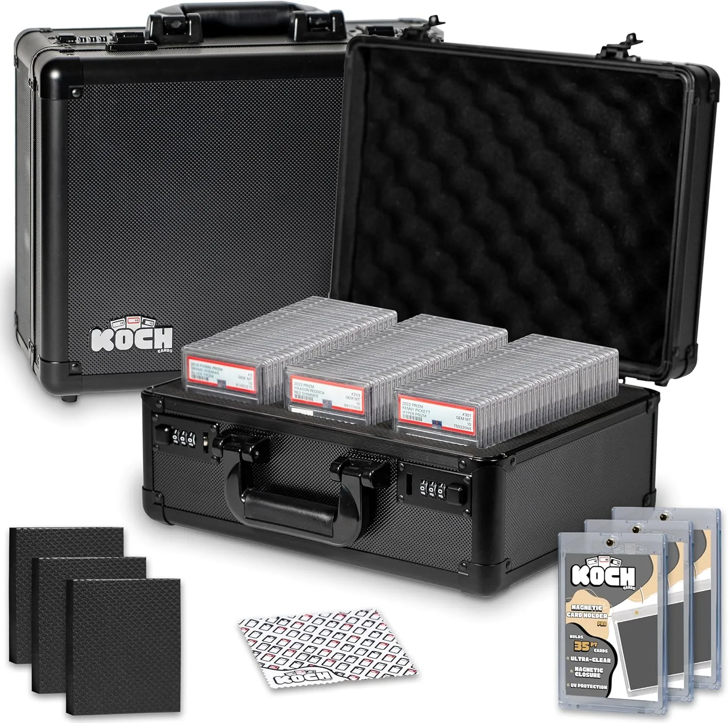 Three Row Graded Card Case Storage Box With Combination Lock, For Sports Cards & TCG, Organize Your Graded Card Colletion; Includes 3ct 35pt Magnetic Card Holders for Trading Cards