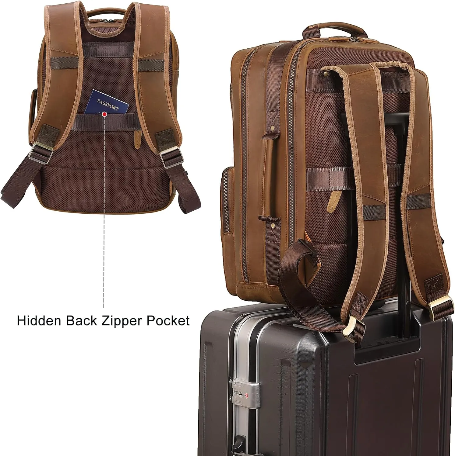 TIDING 17.3 Inch Full Grain Leather Laptop Backpack for Men Multi Pockets Casual Daypack Travel Rucksack