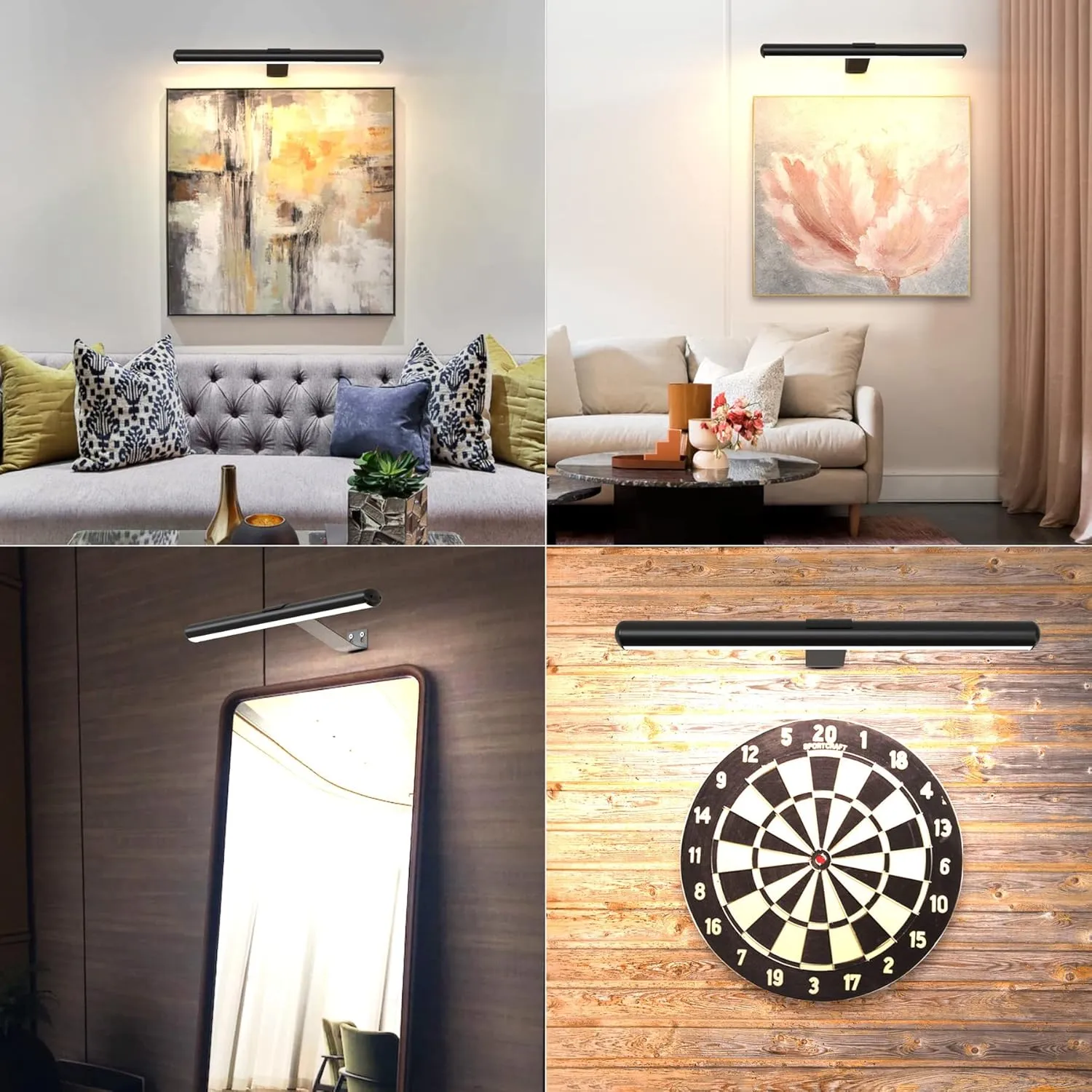 TINTINDOC 16inch Picture Light with Remote,Rechargeable Battery Painting Light for Art Full Metal, Dimmable Timer Led Accent Light for Painting Gallery Dartboard Portrait Indoor on Wall