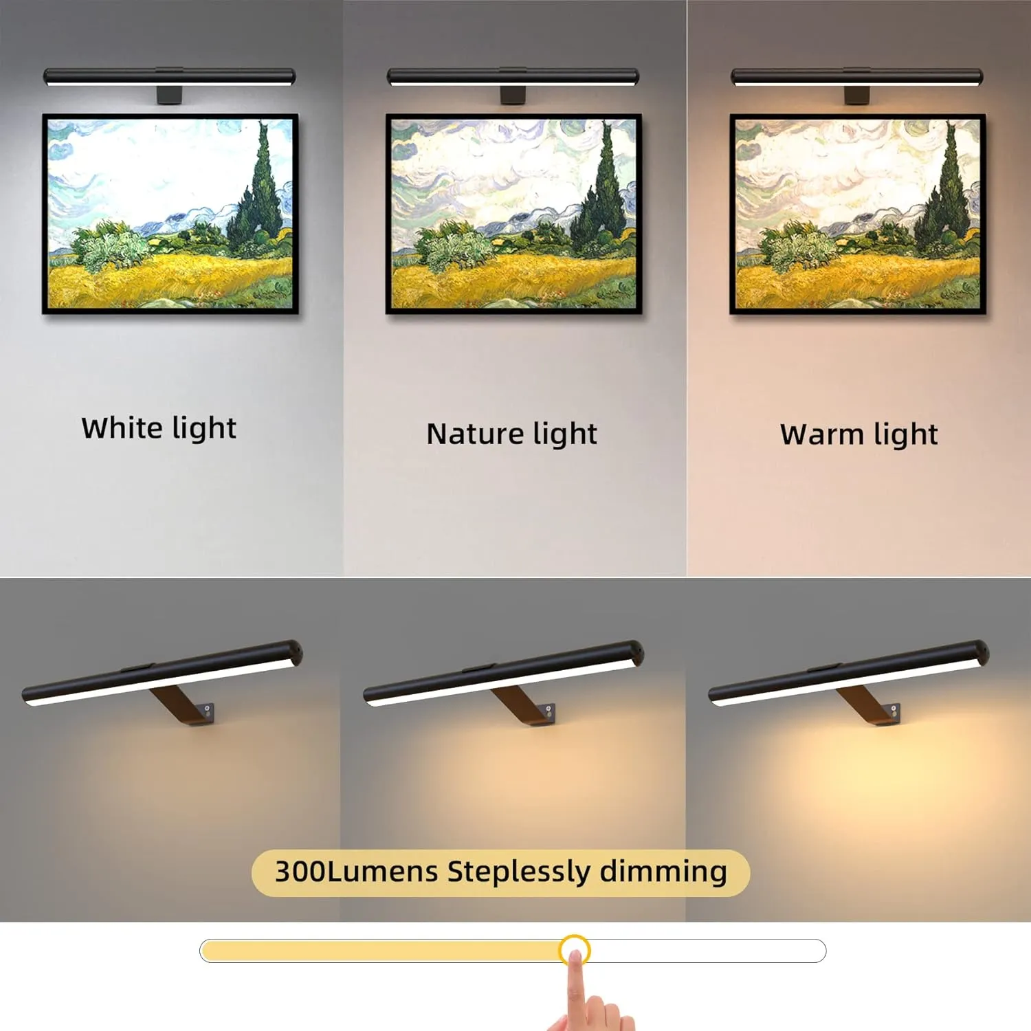 TINTINDOC 16inch Picture Light with Remote,Rechargeable Battery Painting Light for Art Full Metal, Dimmable Timer Led Accent Light for Painting Gallery Dartboard Portrait Indoor on Wall