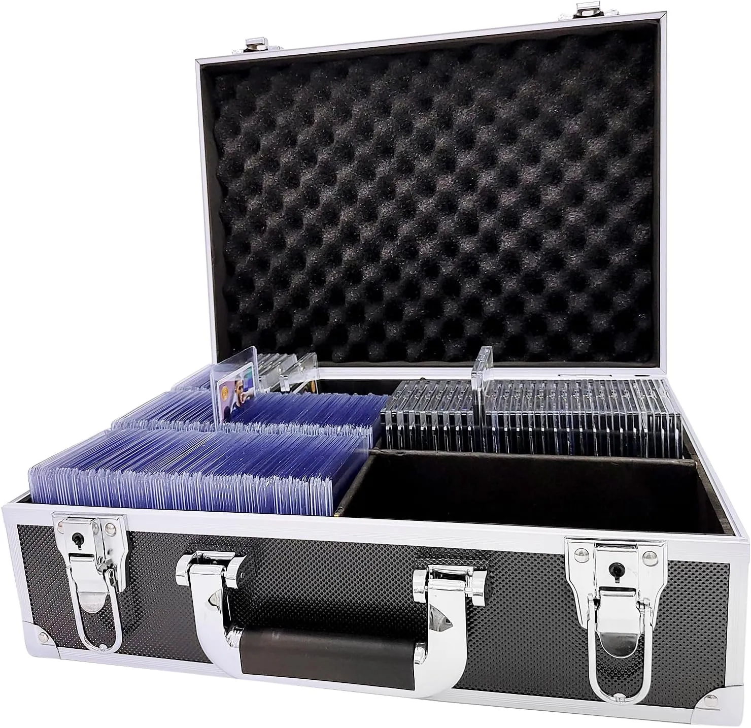 Toploaders Storage Box Hold 600  35PT 3"x4" Standard Toploaders, Hard Aluminum Alloy Top Loader Storage Case, Trading Card Storage Box Hold 2000  Cards for Trading Sports Cards (Black&Silver)