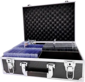 Toploaders Storage Box Hold 600  35PT 3"x4" Standard Toploaders, Hard Aluminum Alloy Top Loader Storage Case, Trading Card Storage Box Hold 2000  Cards for Trading Sports Cards (Black&Silver)