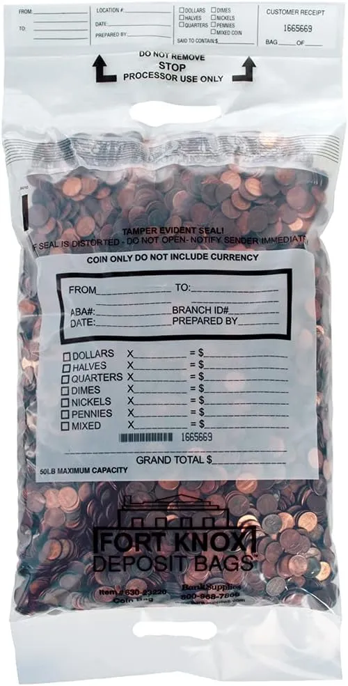 Tough, Durable, Dual-Handled Poly Coin Bag - Case of 200 Deposit Bag