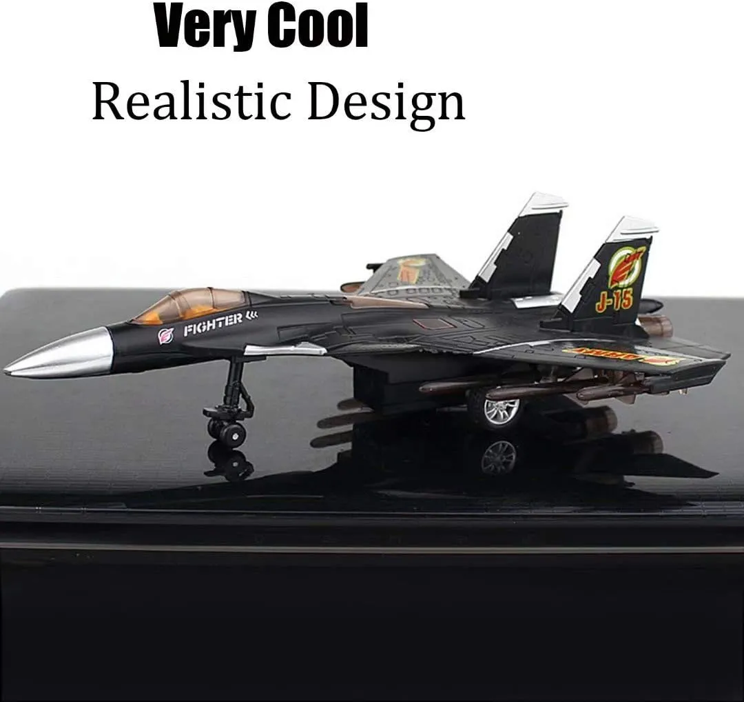 Toy Airplane Model Planes Alloy Pull Back Fighter for Boys with Flashing Lights, Real Jet Sound (Black)