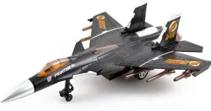 Toy Airplane Model Planes Alloy Pull Back Fighter for Boys with Flashing Lights, Real Jet Sound (Black)