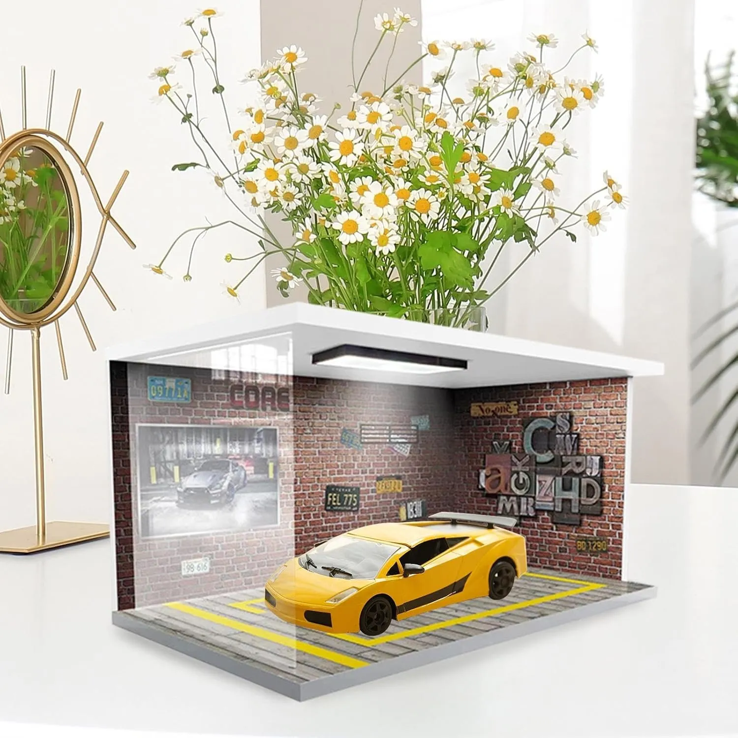 Toy Car Display Case Garage - Car Show Case, Garage Display Case | Parking Lot Display Stand with Lights, Garage Scene Model Display Stand, Exquisite Car Parking Garage Display for Living Room