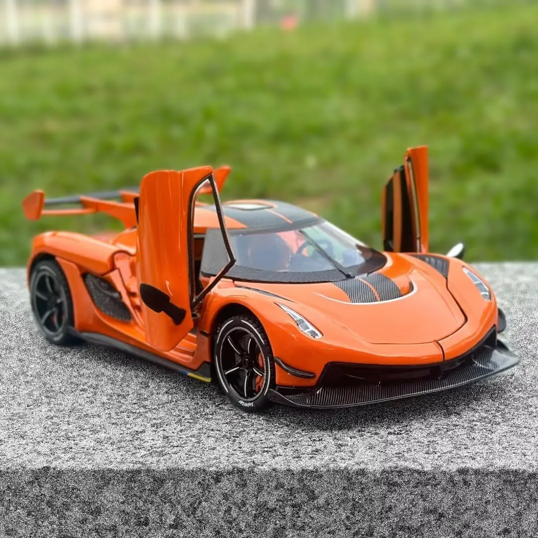 Toy Cars for Boys 1/24 Jesko Metal Die Cast Toy Cars,Collectibles Jesko Model Car,Pull Back Jesko Toy Car with Light and Sound,Cars Gifts for Age 3  Year Old Boys（Orange）