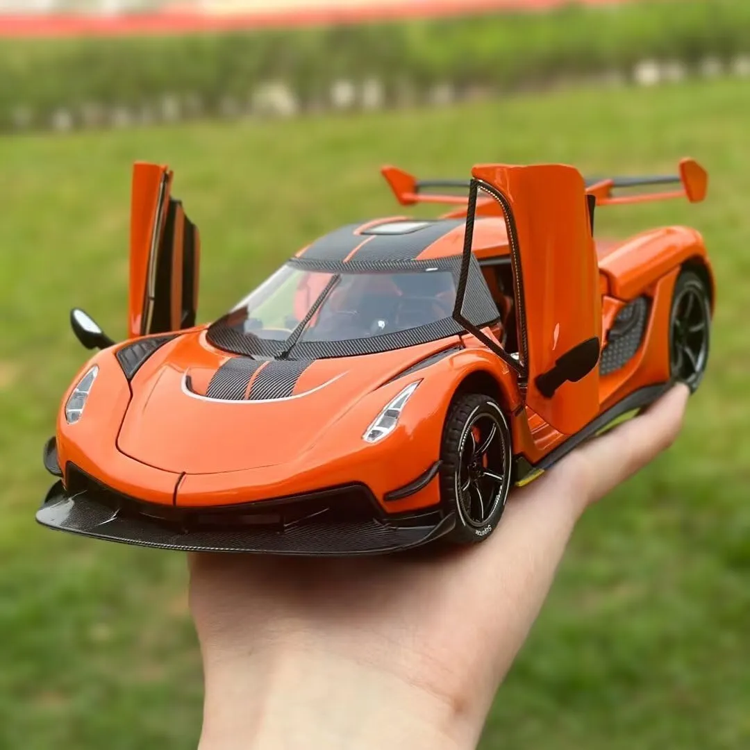 Toy Cars for Boys 1/24 Jesko Metal Die Cast Toy Cars,Collectibles Jesko Model Car,Pull Back Jesko Toy Car with Light and Sound,Cars Gifts for Age 3  Year Old Boys（Orange）