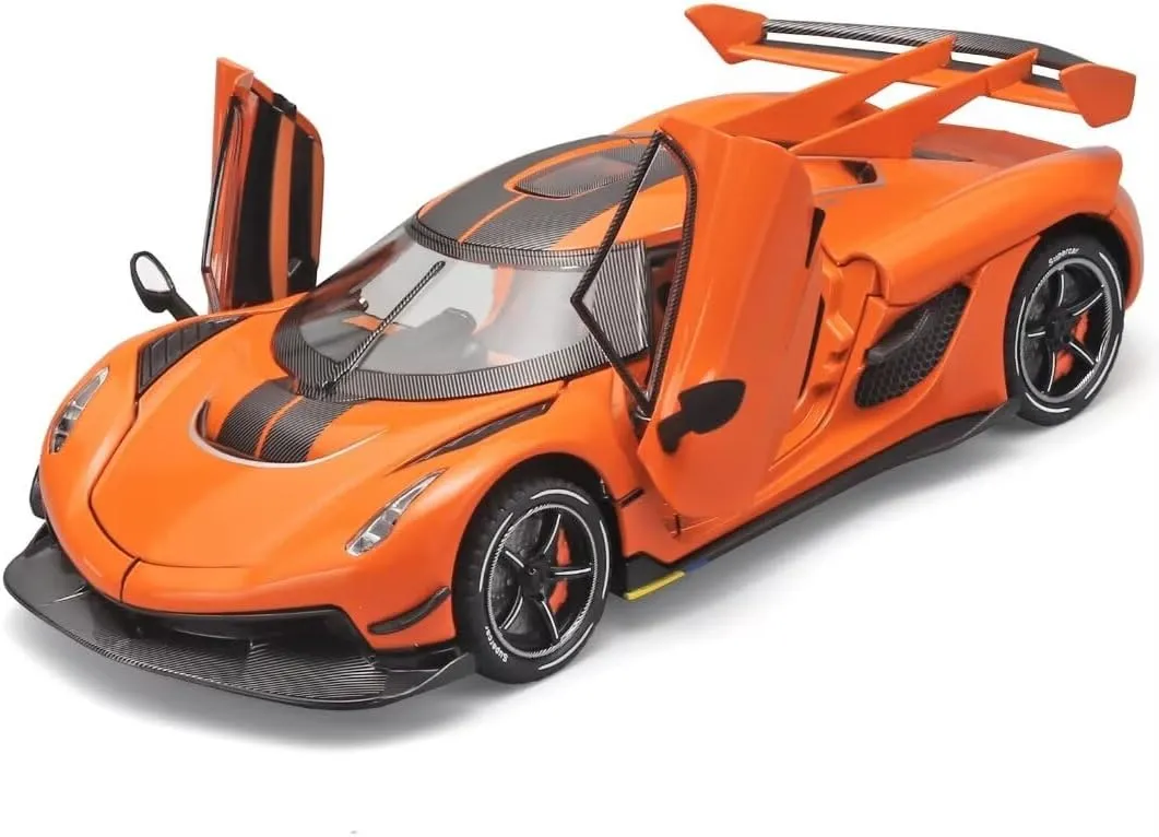Toy Cars for Boys 1/24 Jesko Metal Die Cast Toy Cars,Collectibles Jesko Model Car,Pull Back Jesko Toy Car with Light and Sound,Cars Gifts for Age 3  Year Old Boys（Orange）