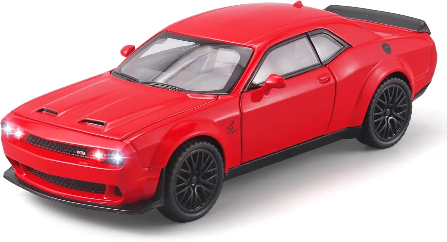 Toy Cars for Kids 1/32 Challenger Hellcat Die Cast Metal Toy Cars,Pull Back Hellcat CarWith Light and Music Hellcat Toy Car Collectible Model Cars,for Boys Age 3   Year Old（Red）