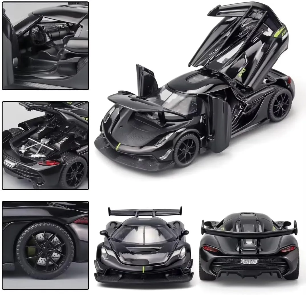 Toy Cars for Kids 1/32 Jesko Die Cast Metal Toy Cars,Collectible Jesko Model Car,Pull Back Jesko Toy Car with Light and Music,Cars Toys for Age 3  Year Old Boys(Black)