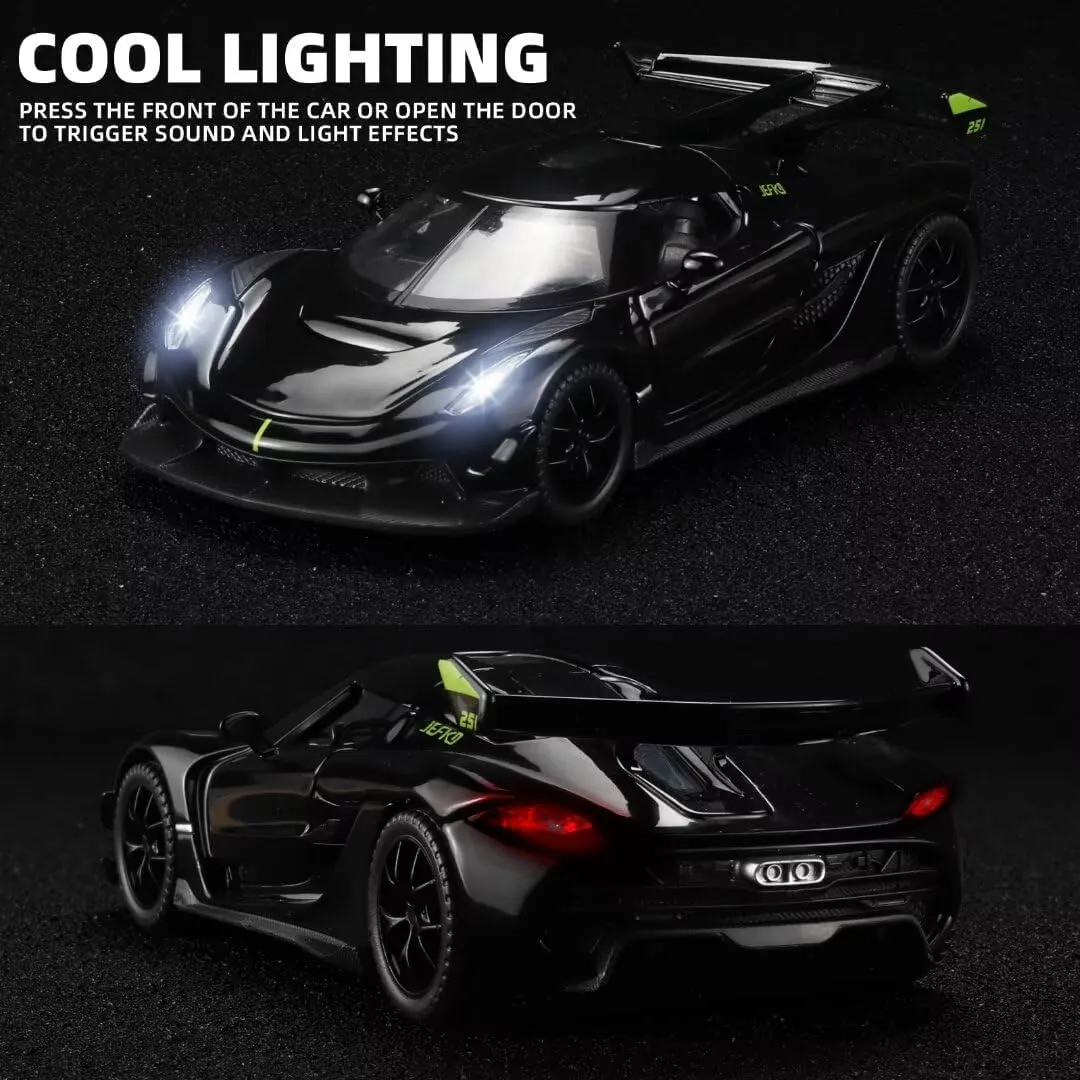 Toy Cars for Kids 1/32 Jesko Die Cast Metal Toy Cars,Collectible Jesko Model Car,Pull Back Jesko Toy Car with Light and Music,Cars Toys for Age 3  Year Old Boys(Black)