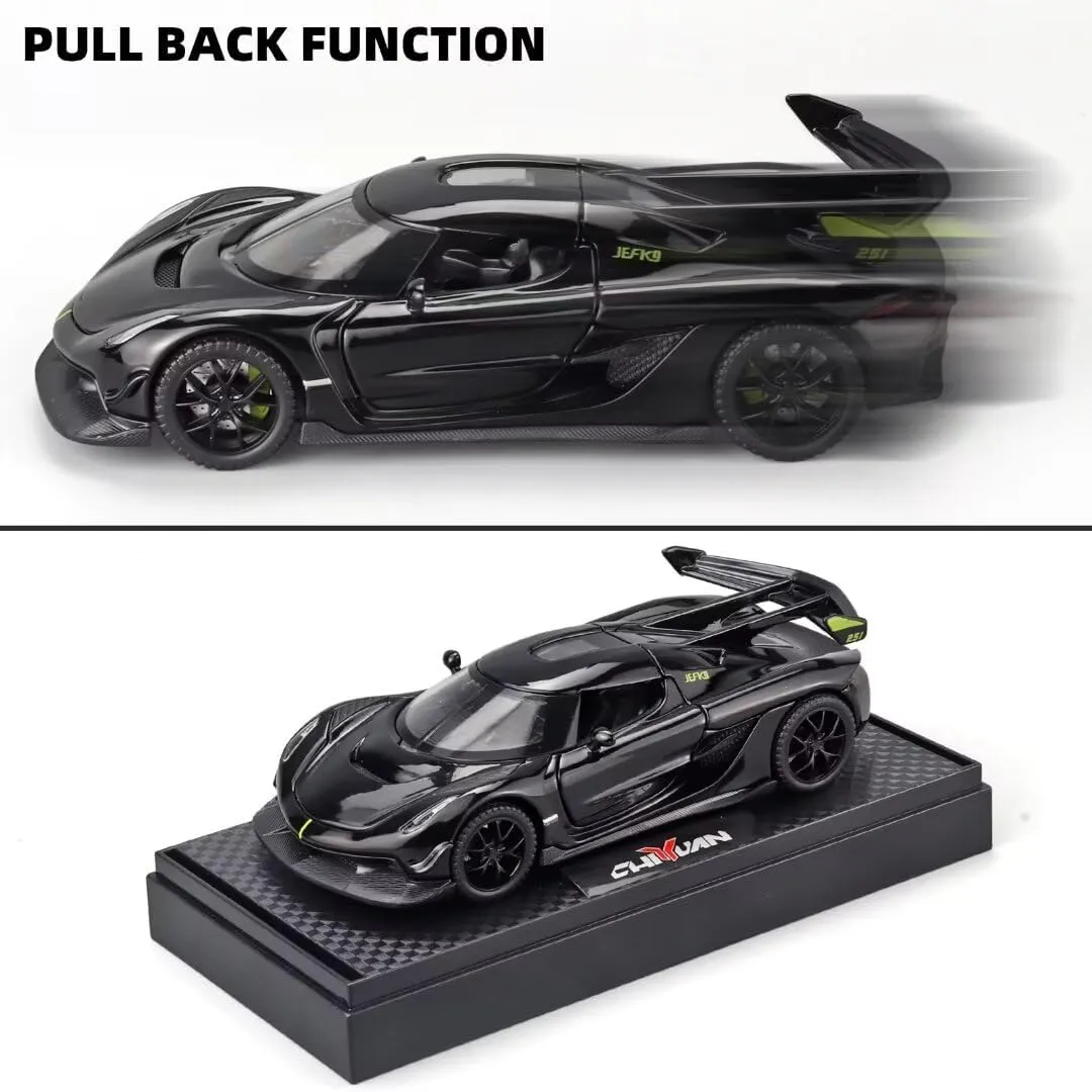 Toy Cars for Kids 1/32 Jesko Die Cast Metal Toy Cars,Collectible Jesko Model Car,Pull Back Jesko Toy Car with Light and Music,Cars Toys for Age 3  Year Old Boys(Black)