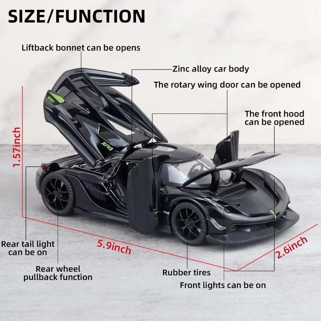 Toy Cars for Kids 1/32 Jesko Die Cast Metal Toy Cars,Collectible Jesko Model Car,Pull Back Jesko Toy Car with Light and Music,Cars Toys for Age 3  Year Old Boys(Black)