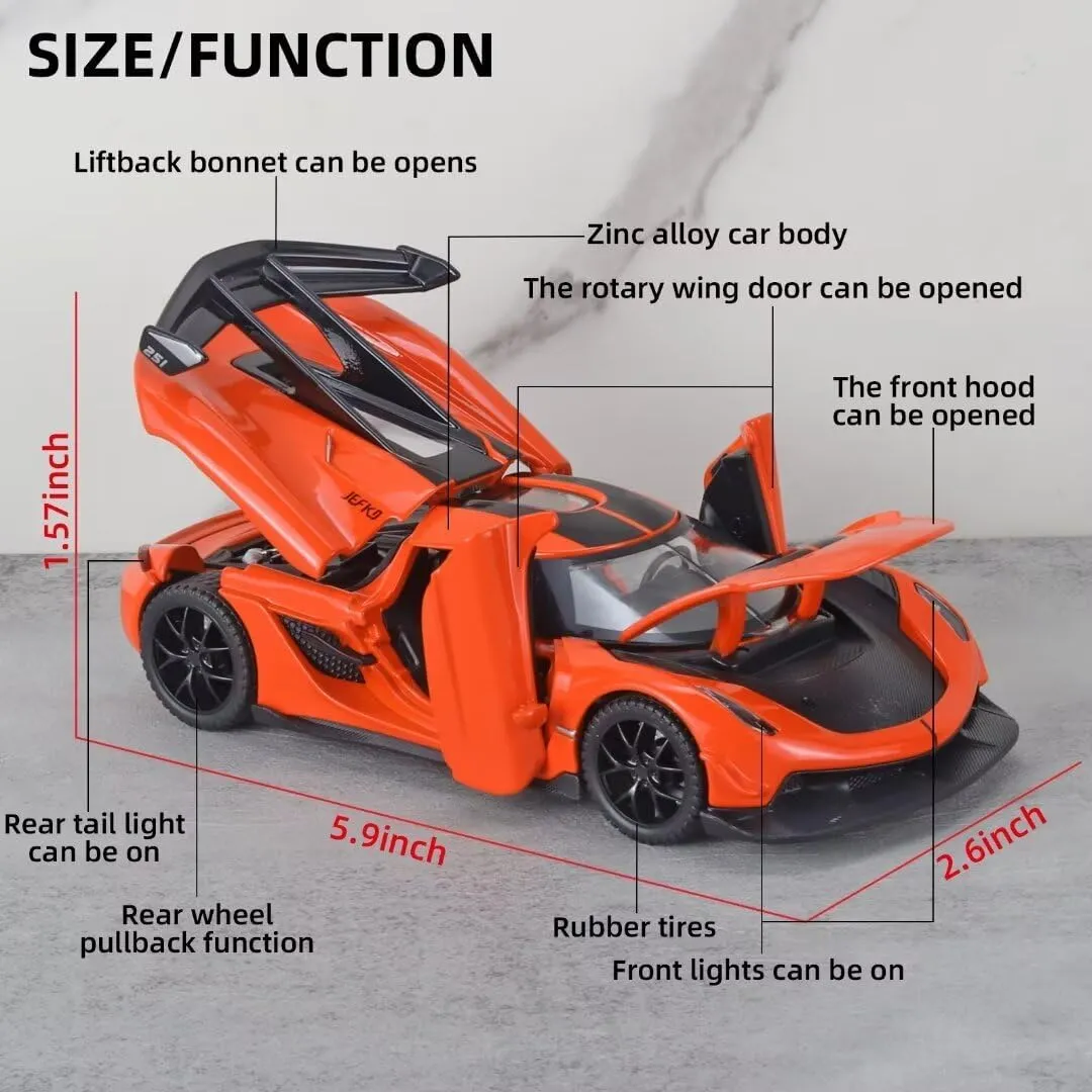 Toy Cars for Kids 1/32 Jesko Die Cast Metal Toy Cars,Jesko Model Car Collectible,Pull Back Jesko Toy Car with Light and Music,Cars Toys for Age 3  Year Old Boys(Orange
