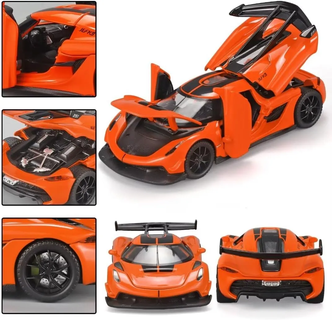 Toy Cars for Kids 1/32 Jesko Die Cast Metal Toy Cars,Jesko Model Car Collectible,Pull Back Jesko Toy Car with Light and Music,Cars Toys for Age 3  Year Old Boys(Orange