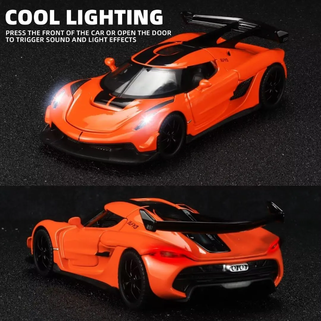 Toy Cars for Kids 1/32 Jesko Die Cast Metal Toy Cars,Jesko Model Car Collectible,Pull Back Jesko Toy Car with Light and Music,Cars Toys for Age 3  Year Old Boys(Orange