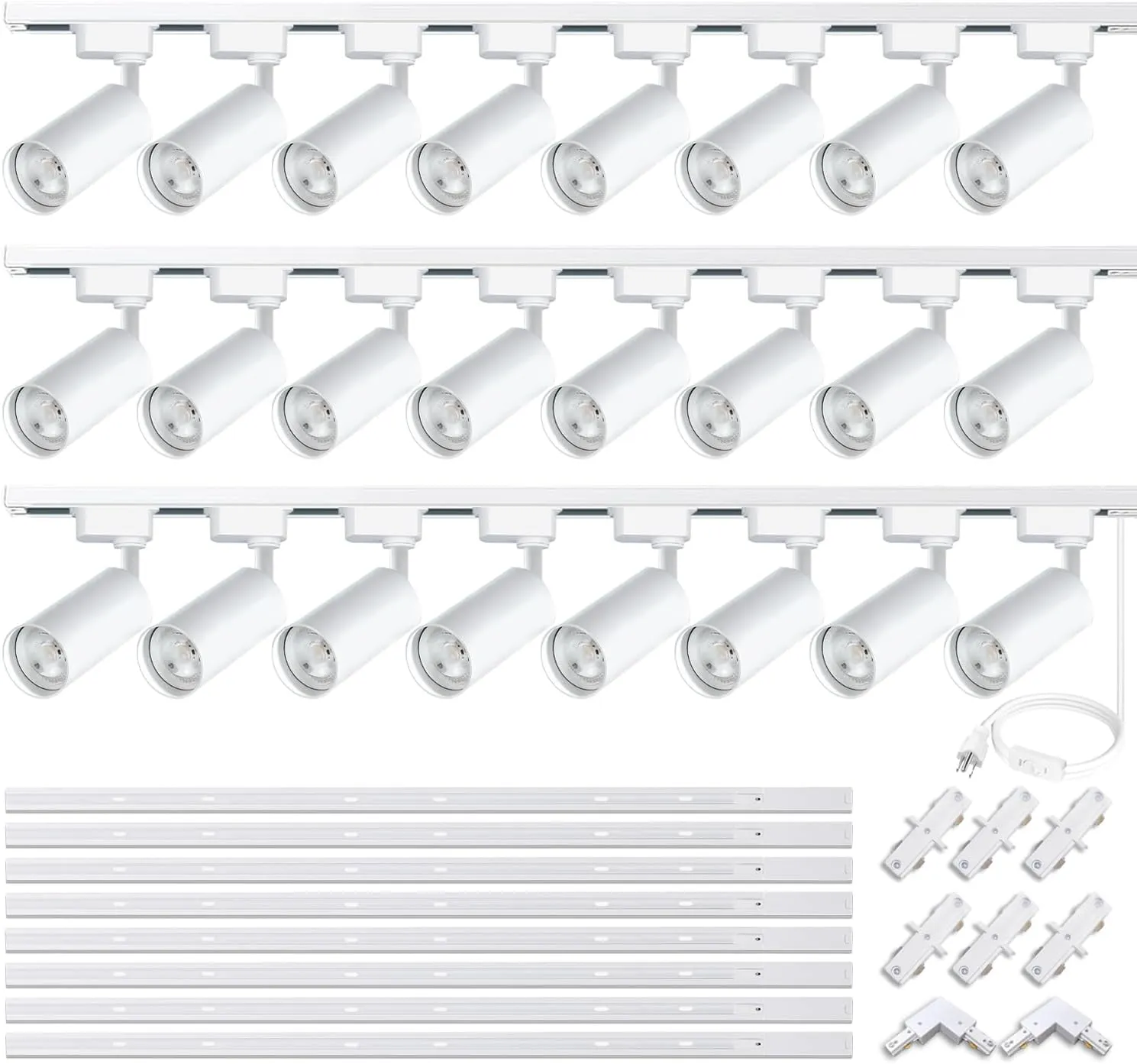 Track Lighting 24 Heads 6000K Cool White, Dimmable from 20%-100%, 20W Extra Bright Plug in LED Track Lighting Complete Kits with 26.2FT H Type Track Rails Modern Indoor Spotlight Light