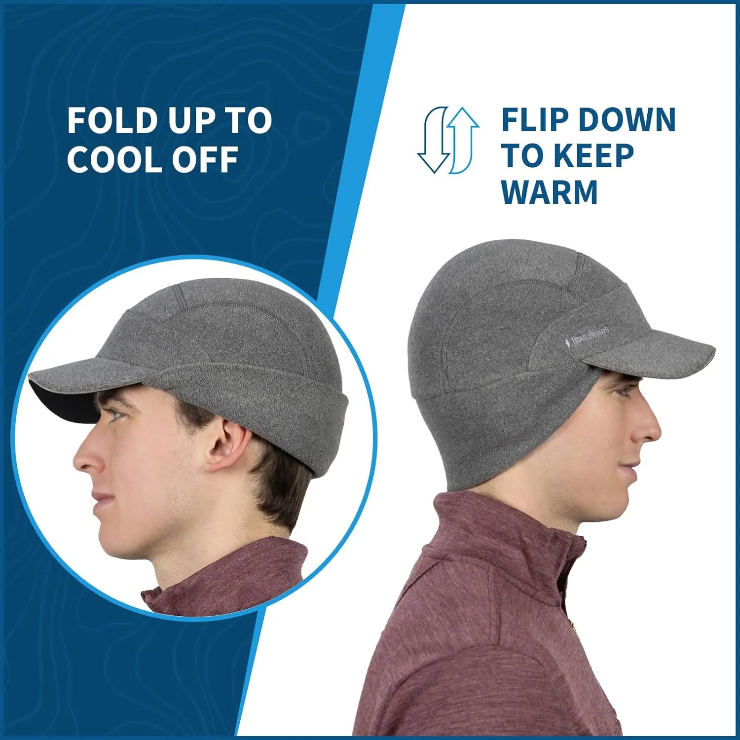 TrailHeads Men's Fleece Hat Baseball Cap - Drop Down Ear Warmer Flaps - Winter Caps for Men for Running, Golf, Hunting