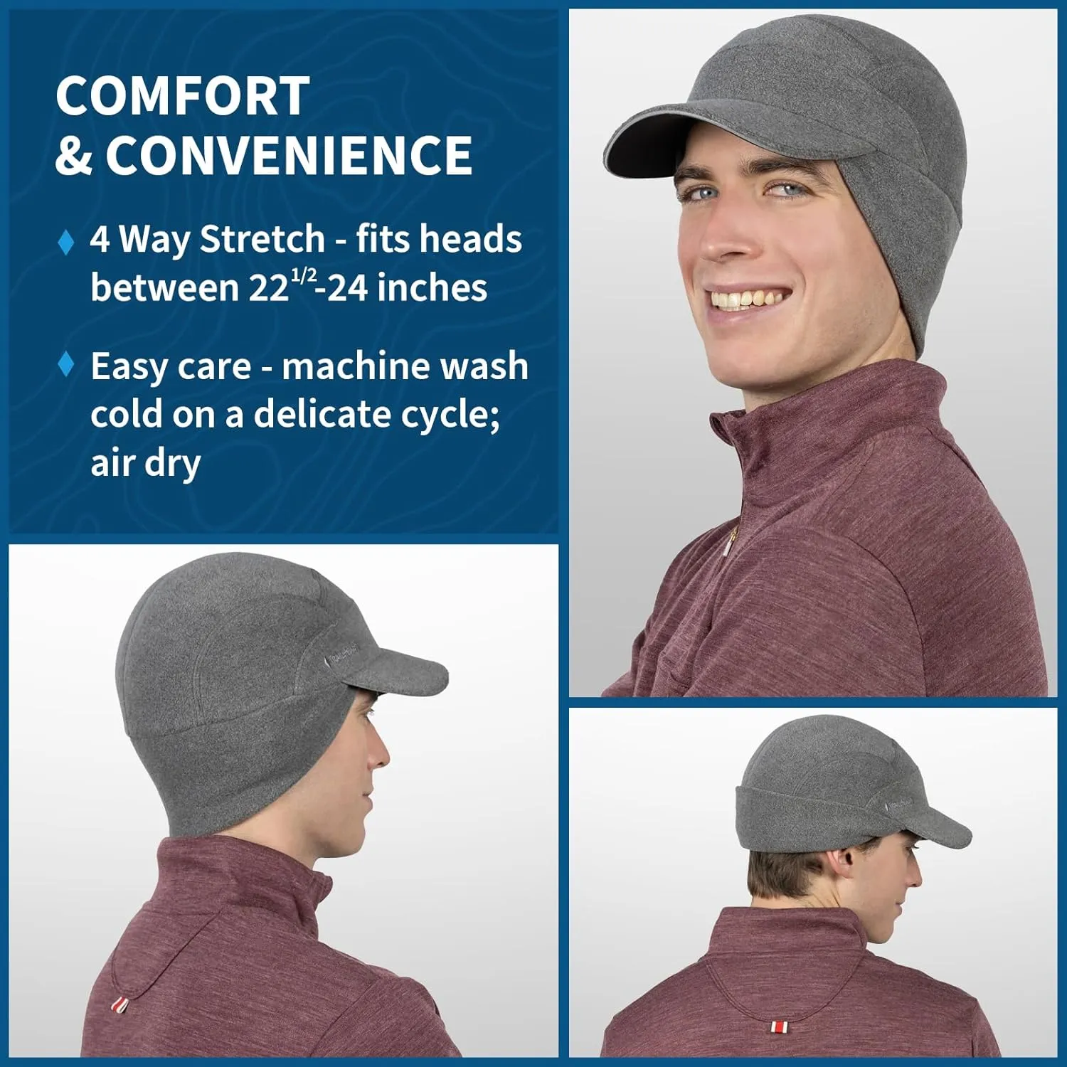 TrailHeads Men's Fleece Hat Baseball Cap - Drop Down Ear Warmer Flaps - Winter Caps for Men for Running, Golf, Hunting