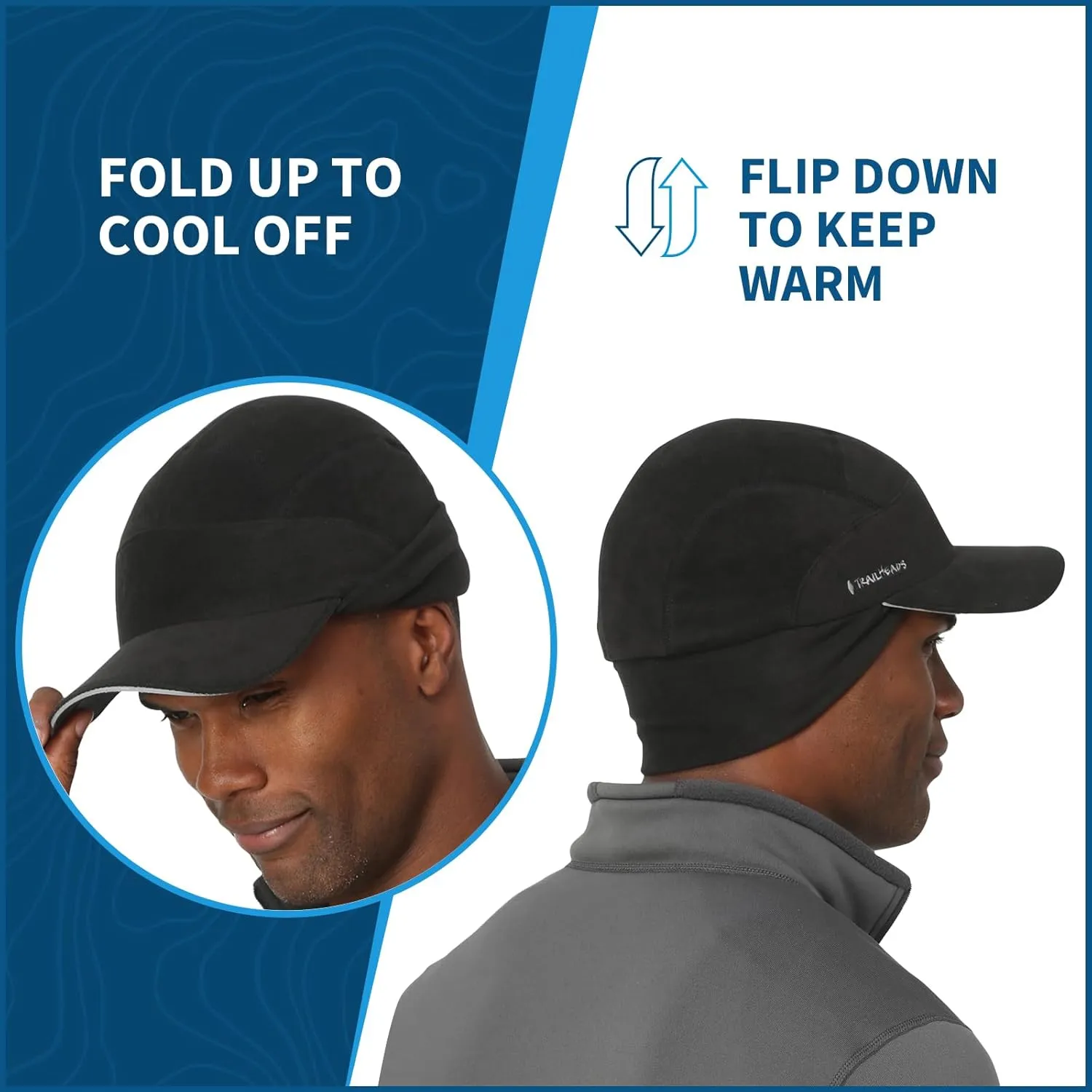 TrailHeads Men's Fleece Hat Baseball Cap - Drop Down Ear Warmer Flaps - Winter Caps for Men for Running, Golf, Hunting