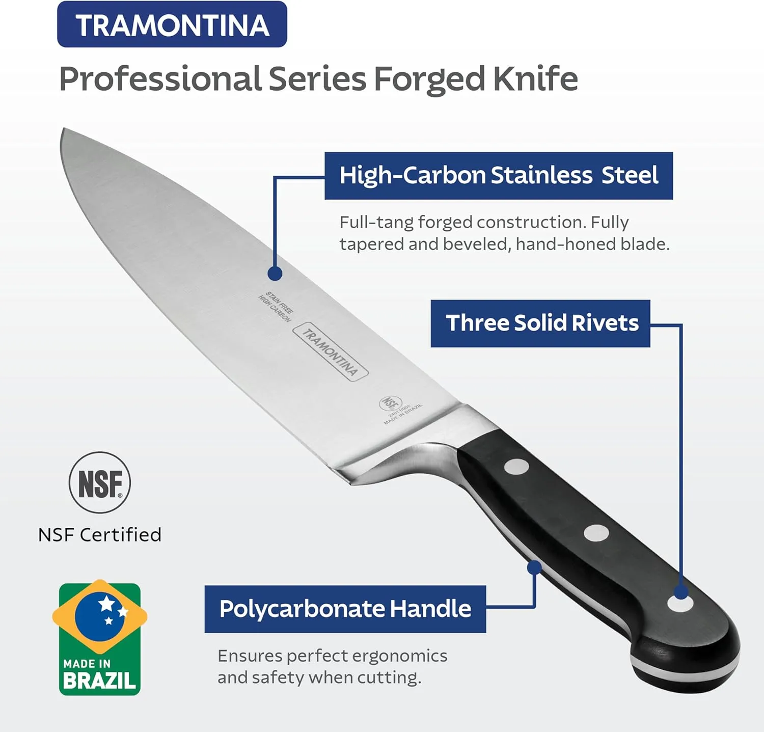 Tramontina Pro Series Forged 8-Inch Chef Knife, Stain-free High-Carbon Steel Kitchen Knives for Cooking