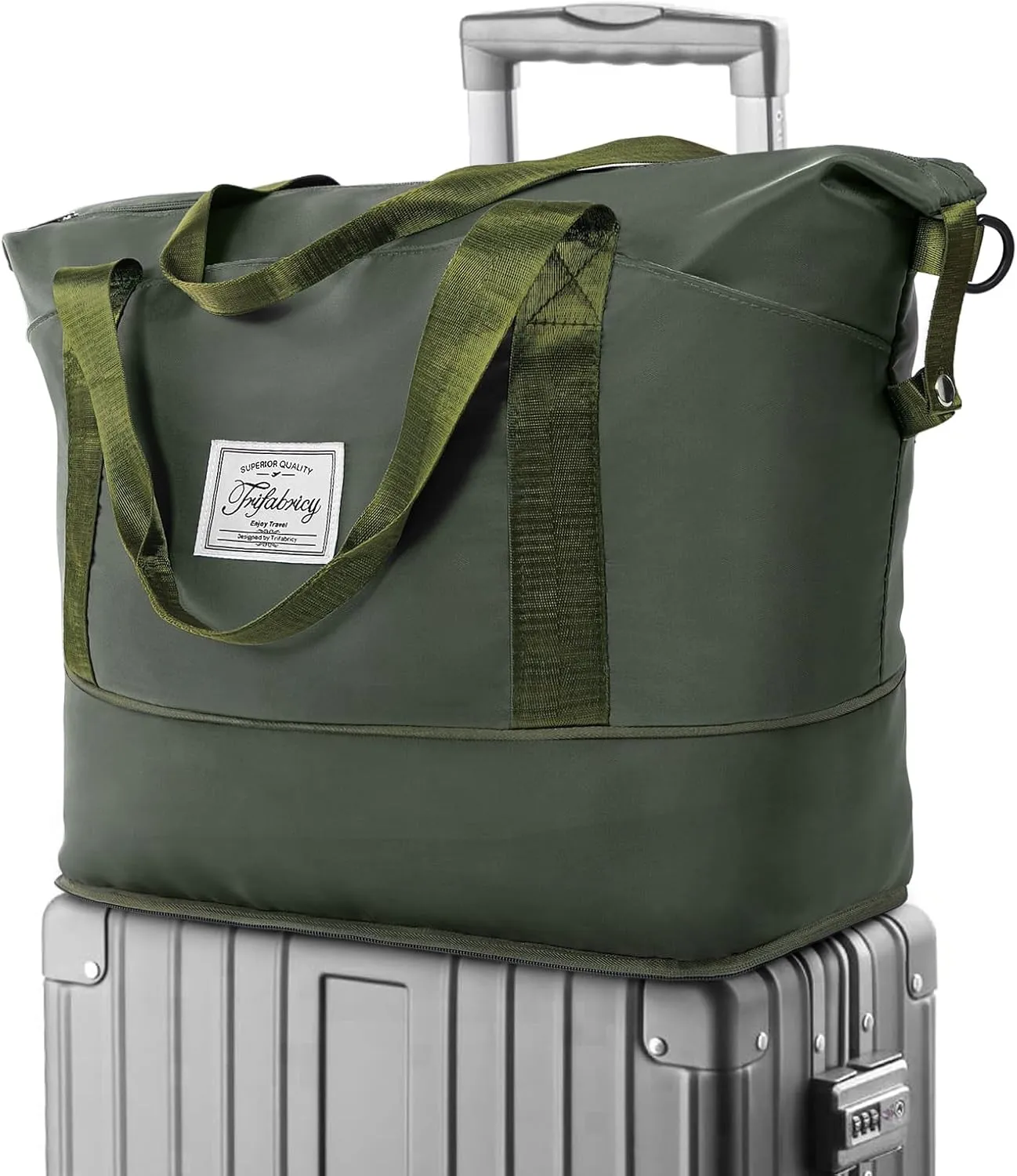 Travel Duffel Bag - Large Shoulder Weekender Overnight Bag, Carry on Bag with Wet Pocket, Waterproof Expandable Duffel Bag with Trolley Sleeve, Sports Tote Gym Bag for Women, Olive Green
